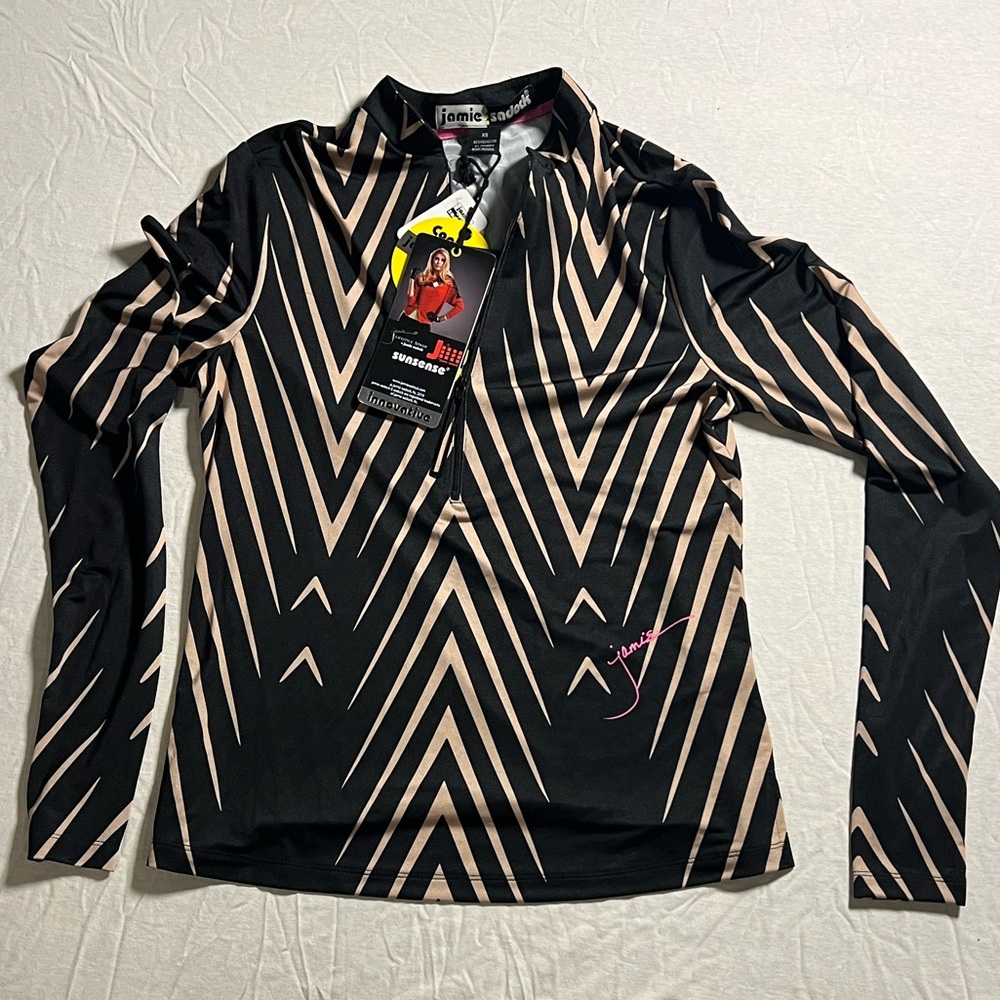 Jamie Sadock Black and Tan Striped Long Sleeve Top